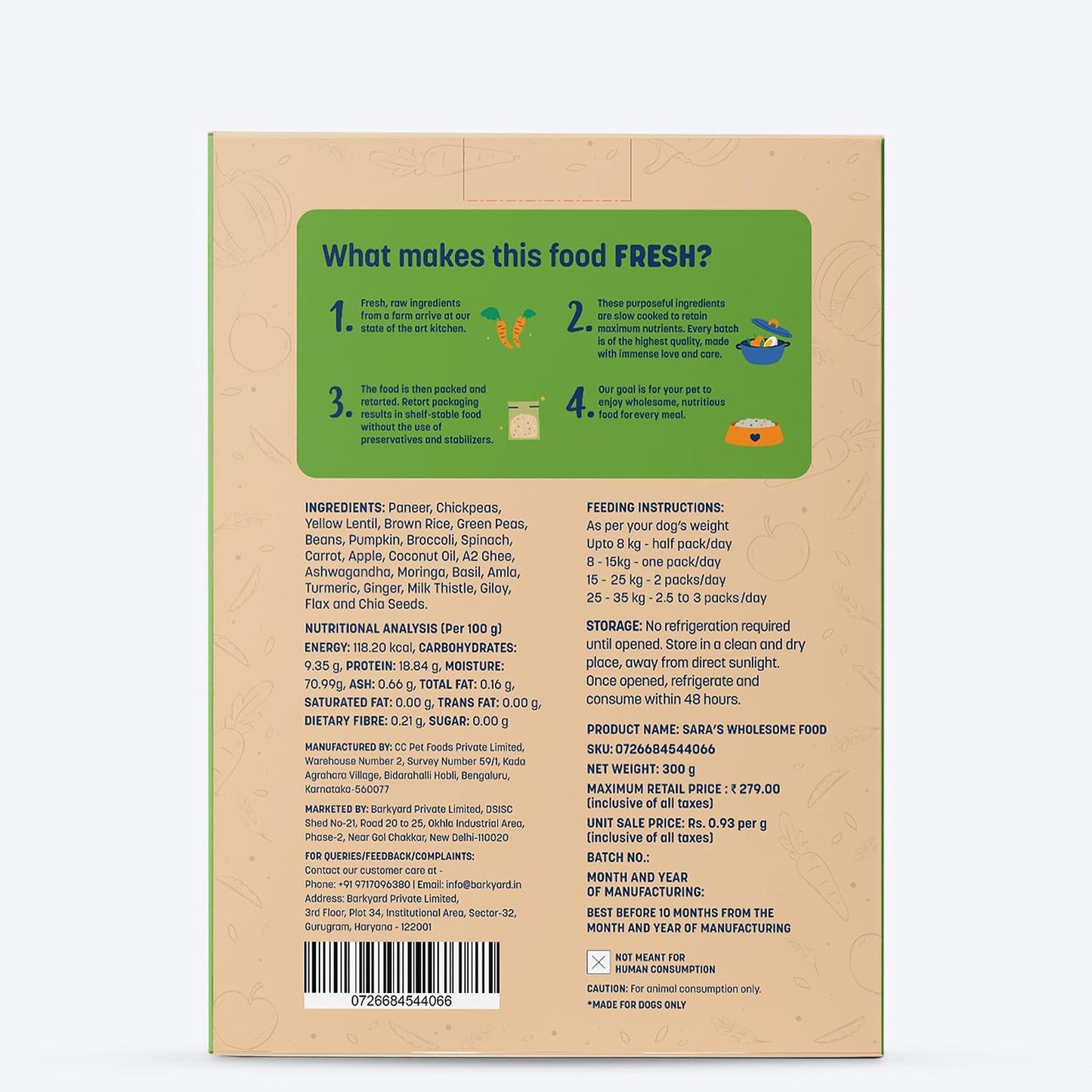 Sara's Wholesome by HUFT Classic Paneer & Veggies Dog Food – 300 gm | Wet Gravy Meal for All Breeds & Life Stages | No Artificial Flavours, Preservative-Free