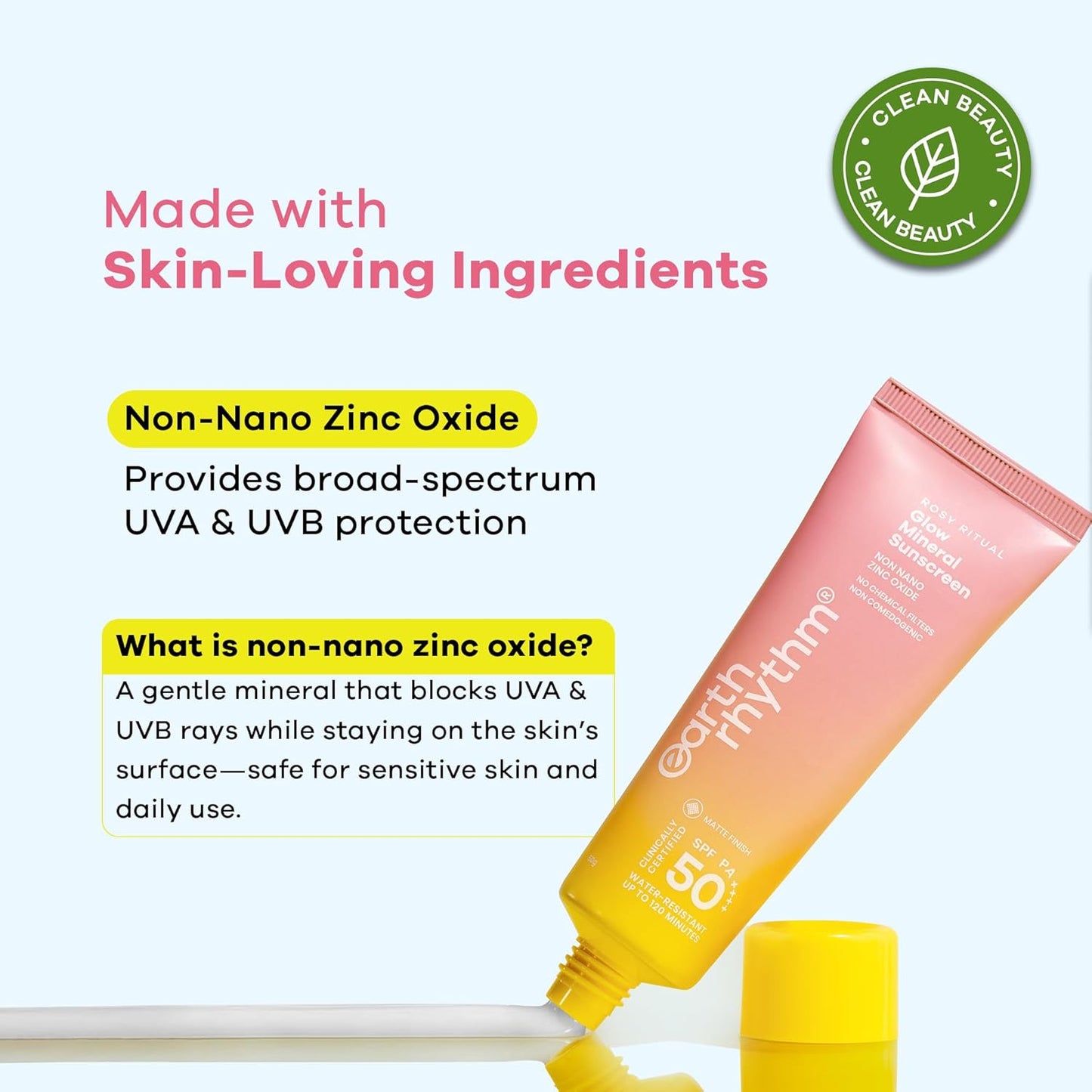 Earth Rhythm Rosy Ritual Glow Mineral Matte Sunscreen SPF 50 PA++++ No White Cast in Vivo Tested