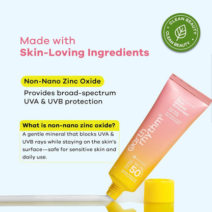 Earth Rhythm Rosy Ritual Glow Mineral Matte Sunscreen SPF 50 PA++++ No White Cast in Vivo Tested