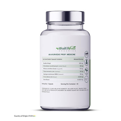Zephivo Health Veda Organics Original Gold Shilajit with Ashwagandha, Safed Musli, Gokharu & Kesar, +10 Ayurvedic Herbs, Build Muscle Mass - 60 Veg Capsules