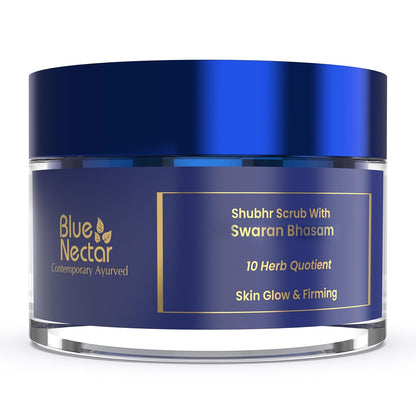 Blue Nectar Gold Face Scrub for Glowing Skin | Naturally Exfoliating Scrub for Men & Women with Walnut & Kumkumadi | Ayurvedic Tan Removal (12 Herbs, 50g)