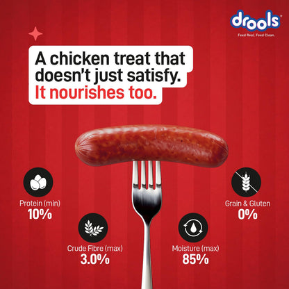 Drools Adult & Puppy Sausage for Dog, 450g | Chicken Flavour | High Protein | Treat & Food Topper | Grain Free | Best for Training & Bonding | No Preservatives