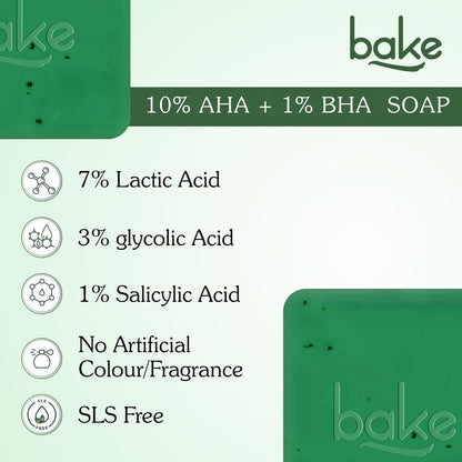 BAKE 10% AHA + 1% BHA Scrub Treatment Soap with Lactic Acid, Glycolic Acid, 1% Salicylic Acid | For Clogged Pores, Exfoliation, Strawberry Skin & Bright Underarms | Soap for Women & Men | 100g x 2