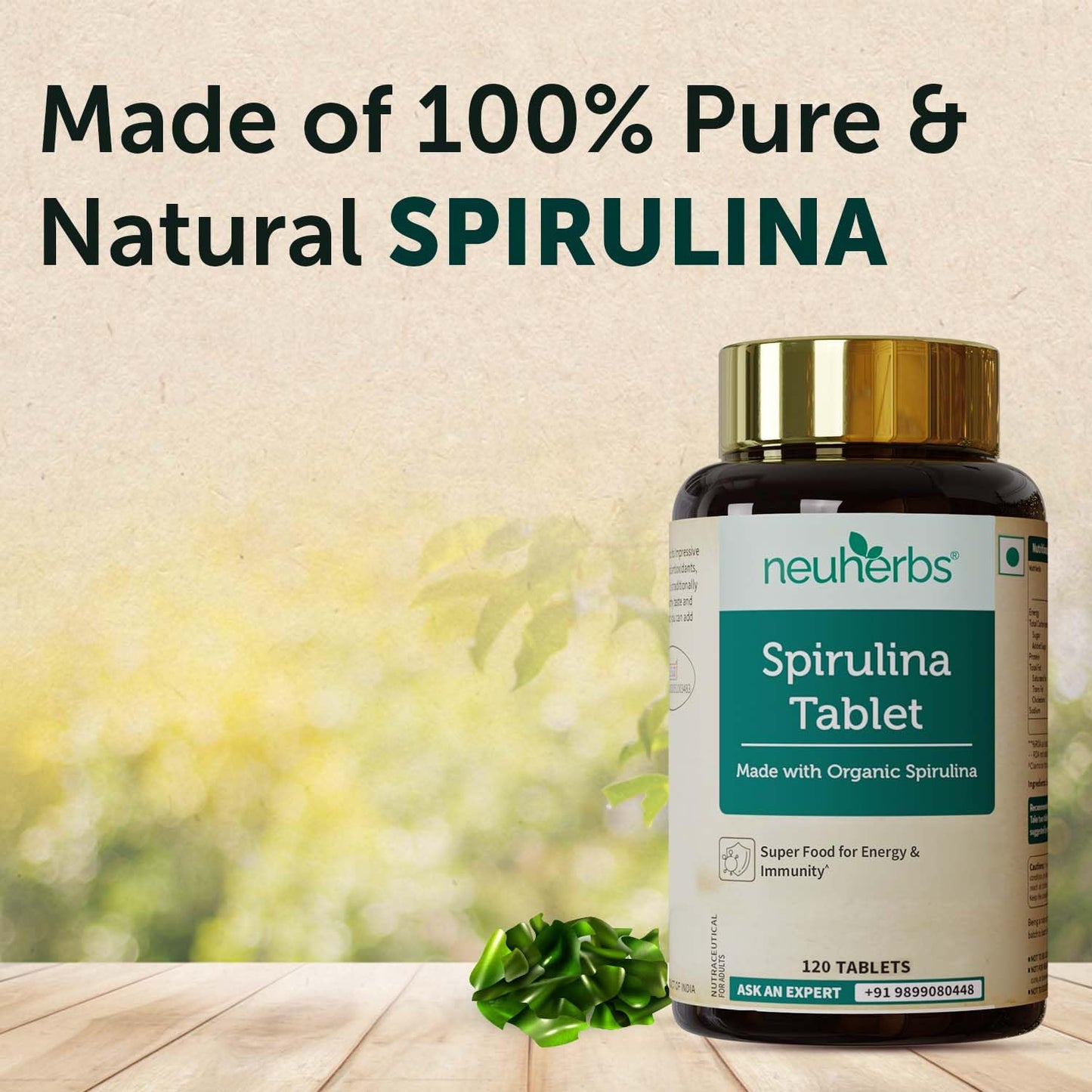 Neuherbs Spirulina 1000mg Per Serving - 120 Tablets | Boost Energy, Immunity & Metabolism | Supports Weight Management | 100% Pure & Natural