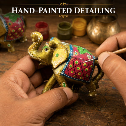DreamKraft Paper Mache Elephant Showpiece, Yellow, Set of 3
