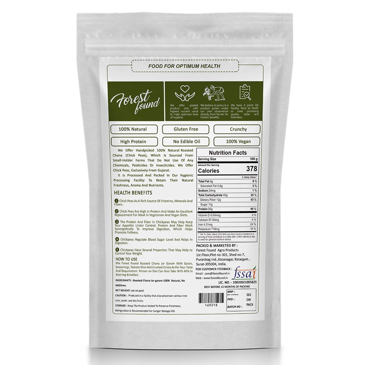 Forest Found Vacuum Roasted Black Chana Jor Garam (250g) – 100% Oil-Free & Gluten-Free Namkeen | No Salt & No Masala | Low-Fat Diet Snack for Weight Loss