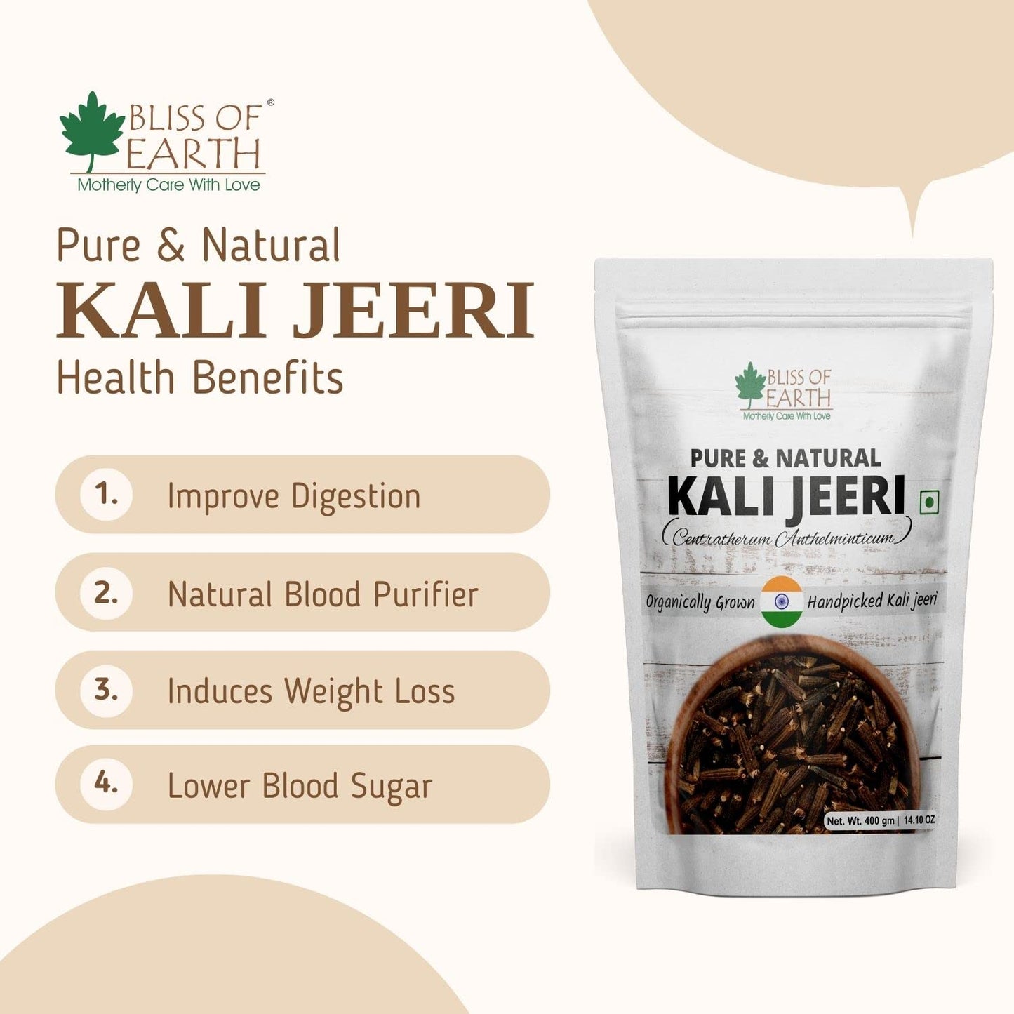 Bliss of Earth 400gm Kali Jeeri, Bitter Cumin, Kadwa Jeera, Black Cumin Fresh & Organic Good for Health