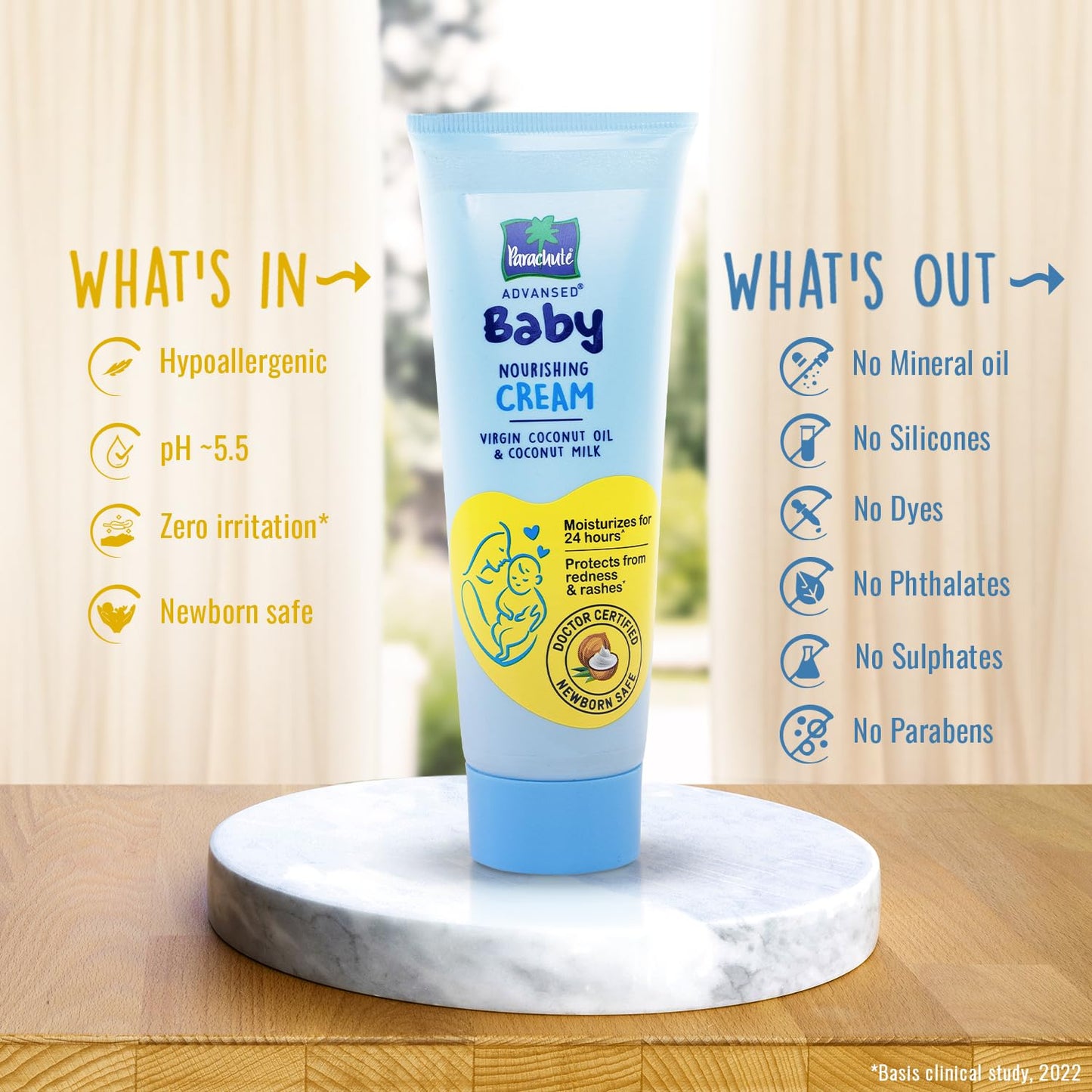 Parachute Advansed Baby Nourishing Cream | Doctor Certified | Virgin Coconut Oil & Coconut Milk | Ph 5.5 | 24 Hour Moisturization | 100gm