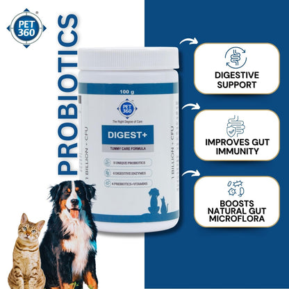 PET360 Digest+ | Tummy Care Formula for Healthy Digestion | Reduces Paw Licking & Scratching | Increased Immunity | Suitable for All Breeds| 100gm Powder