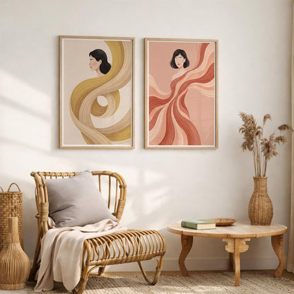 Modern Art Wall Painting Set of 2 for Living Room | Premium HD Printed Wall Frames for Bedroom, Office & Home Decor | Minimalist Contemporary Wall Art (Ready to Hang) (M.7, 13x19 inches)