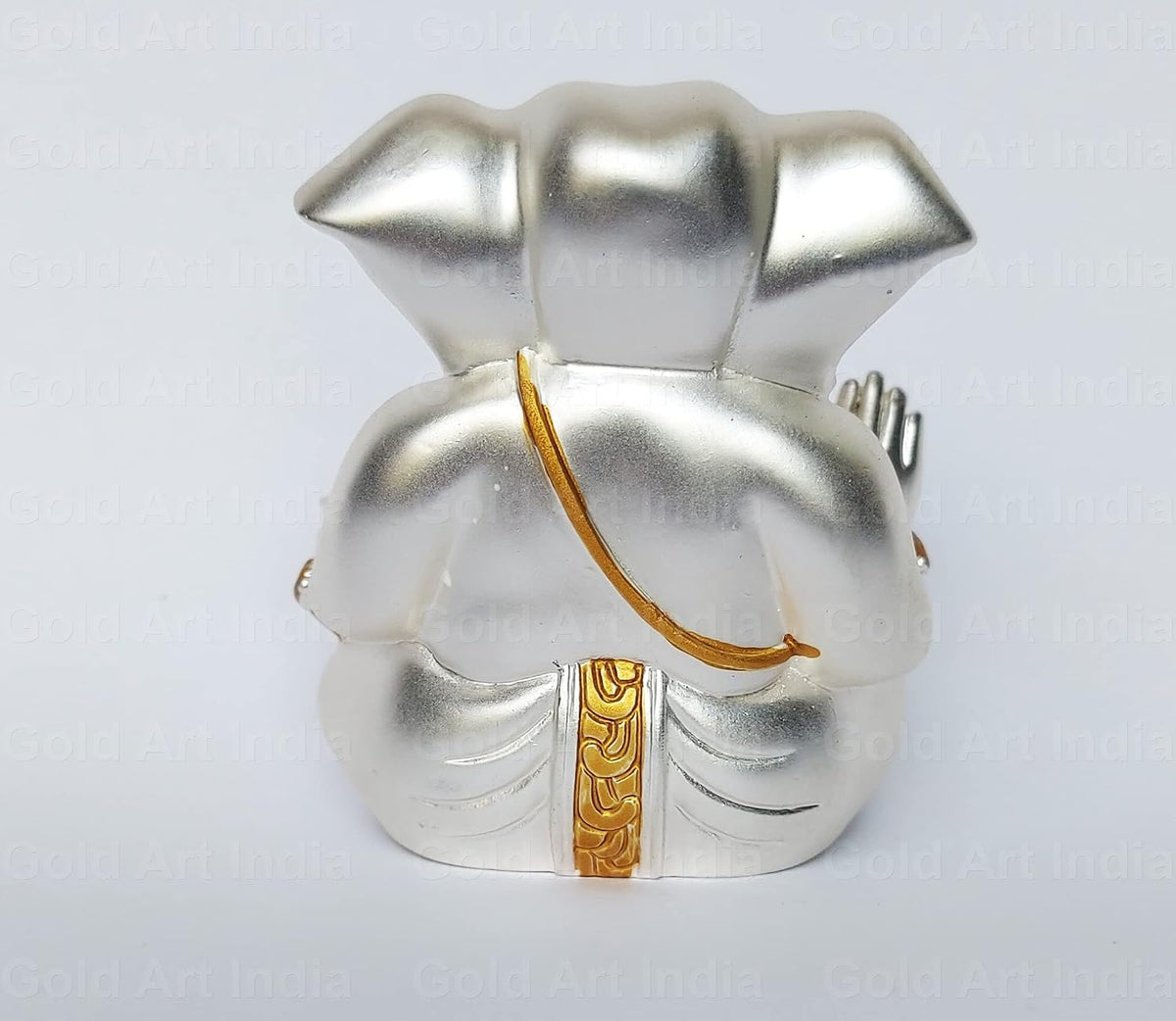 Gold Art India Ceramic Matte Silver Plated Appu Ganesha for Car Dashboard Showpiece Diwali Gifts, Birthday Gifts (Silver, 5x4)