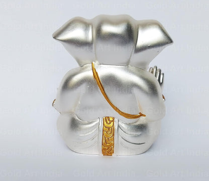 Gold Art India Ceramic Matte Silver Plated Appu Ganesha for Car Dashboard Showpiece Diwali Gifts, Birthday Gifts (Silver, 5x4)