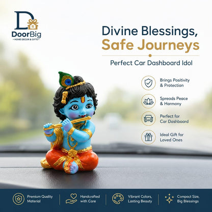 DOOR BIG Little Krishna Idol for Car Dashboard | Bal Gopal Laddu Gopal Murti | Cute Baby Krishna Statue for Home Temple, Office Desk & Pooja Room Decor | Resin Showpiece | Janmashtami Gift