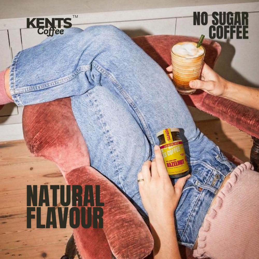 Kents Coffee Hazelnut Instant Coffee (50g) | 100% Arabica Coffee from Chikmagalur | Low Acid Coffee for No Acid Reflux | Real Hazelnut Flavour with No Added Sugar & No Artificial Flavours | Hot & Cold Coffee
