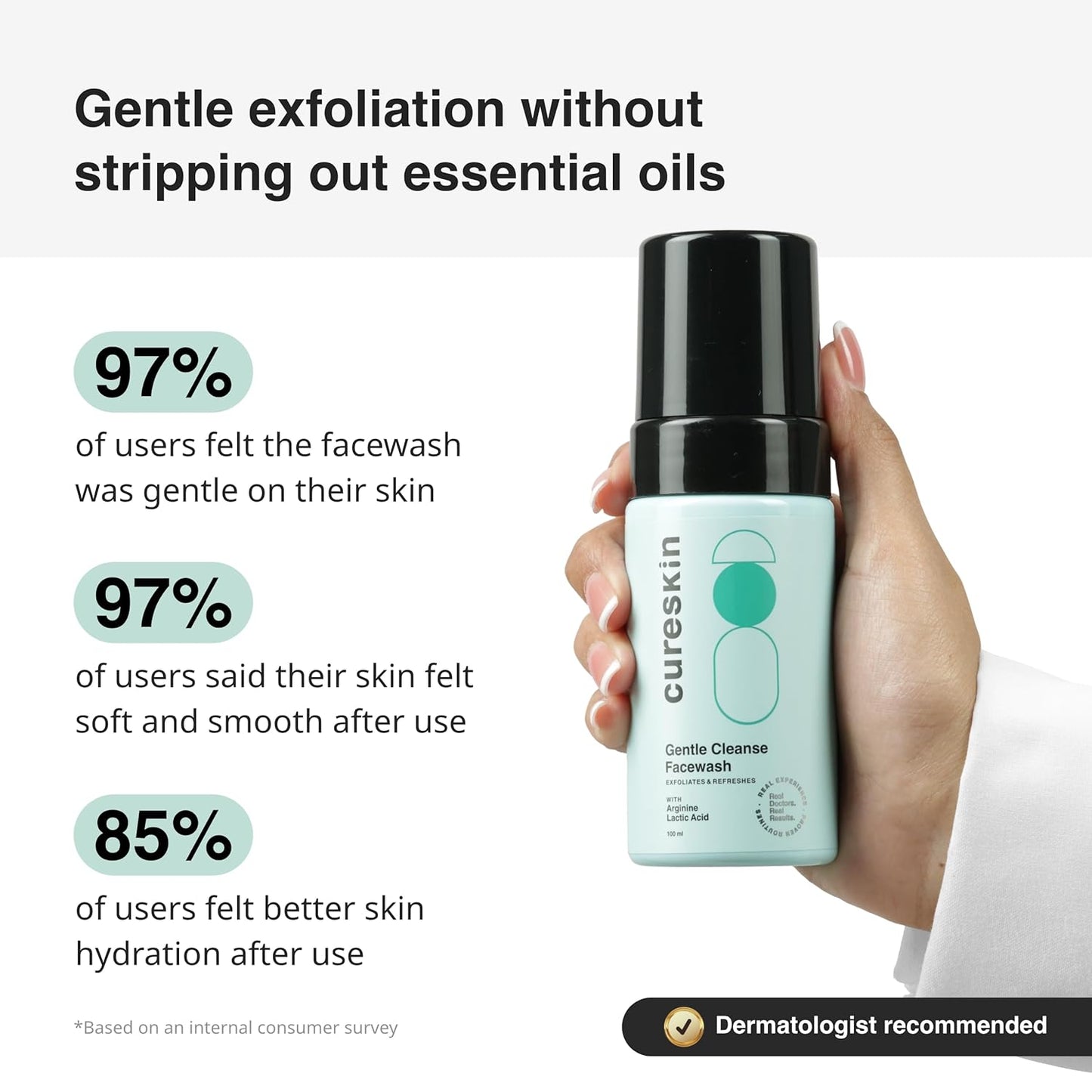 Cureskin Gentle Cleanse Brightening Face Wash with Lactic Acid AHA Foam Face Wash for Women and Men | Face Wash for Men and Women,100 ml (Pack of 1)
