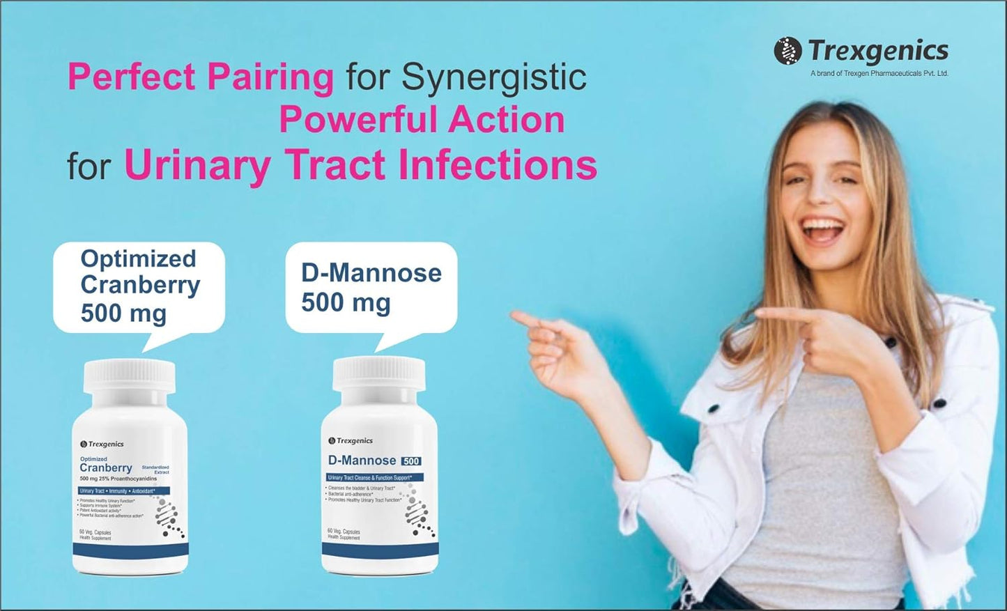Trexgenics D-MANNOSE 500mg Urinary Tract Cleanse & Kidney/Bladder Function Support (60 Vcaps) (1)