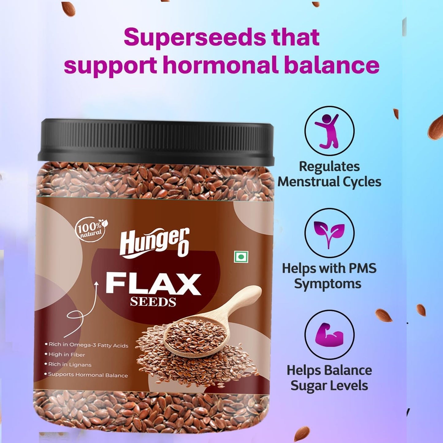 Hunger 0 Flax Seeds 250g | Raw Unroasted Alsi Seeds | Premium Natural Whole Flaxseed Rich in Fiber & Plant Protein | High Omega-3 Source | Healthy Diet Snack for Smoothies, Baking & Daily Nutrition