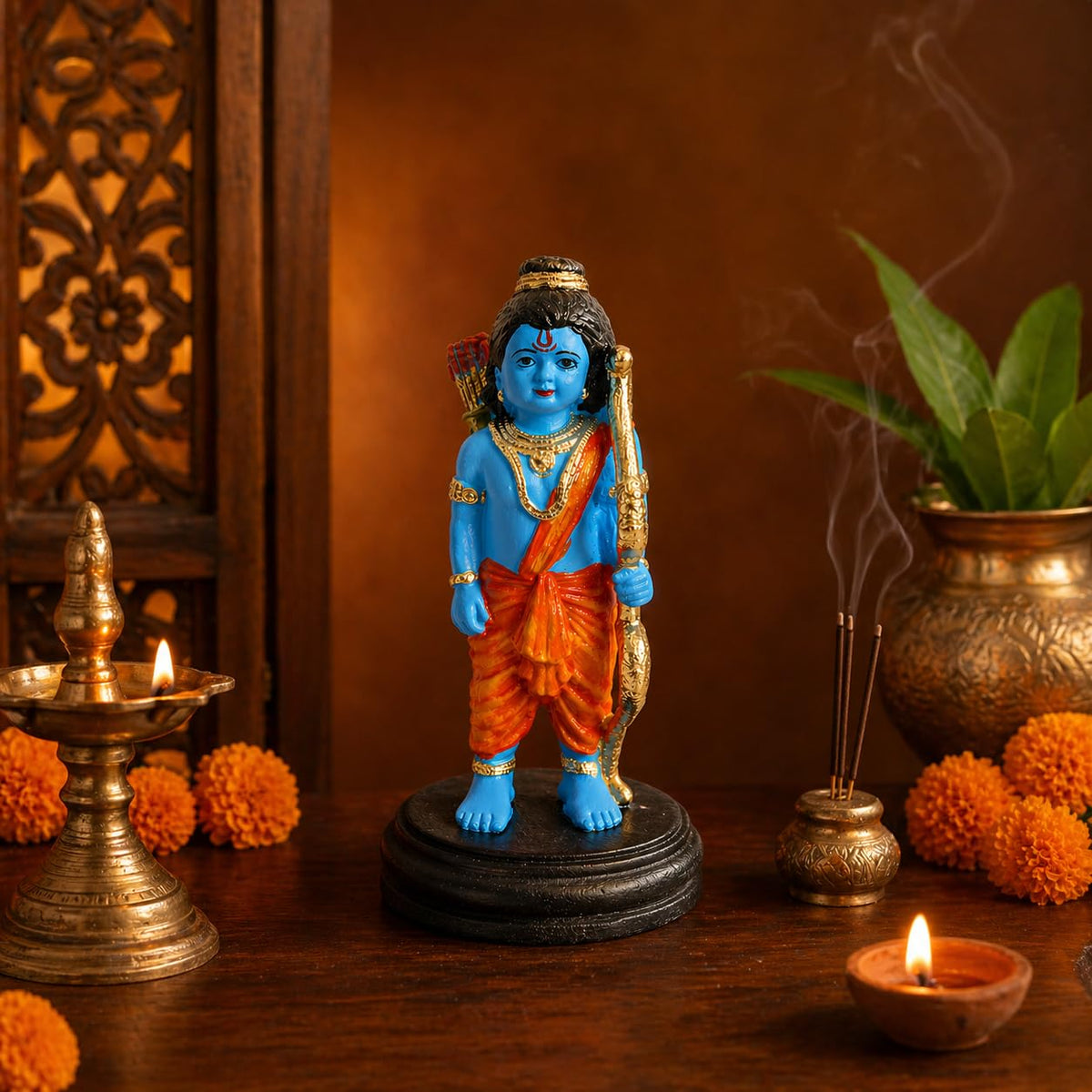 Lord Ram Idol for Car Dashboard Decorative Mini Showpiece for Home Temple Office Desk Spiritual Gift Compact Hindu God Murti for Vastu Dashboard Accessories