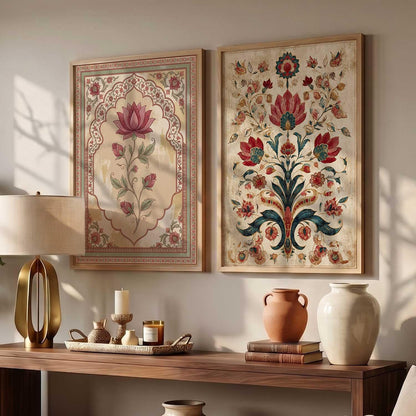 Wall Painting Indian Traditional Madhubani Home Decoration With Frame | For Living Room Bed Room Hotel Wall Decor | Digital Reprint Set of 2 (13X17 inch)