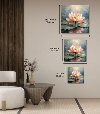 Lotus Flower Painting for Wall Vastu (15+ DESIGNS) Framed Lotus Canvas Painting for Living Room, Bedroom | Nature Floral Wall Art with Multiple Design Variations (Pink Single Lotus, 18x18 Inch, Framed)