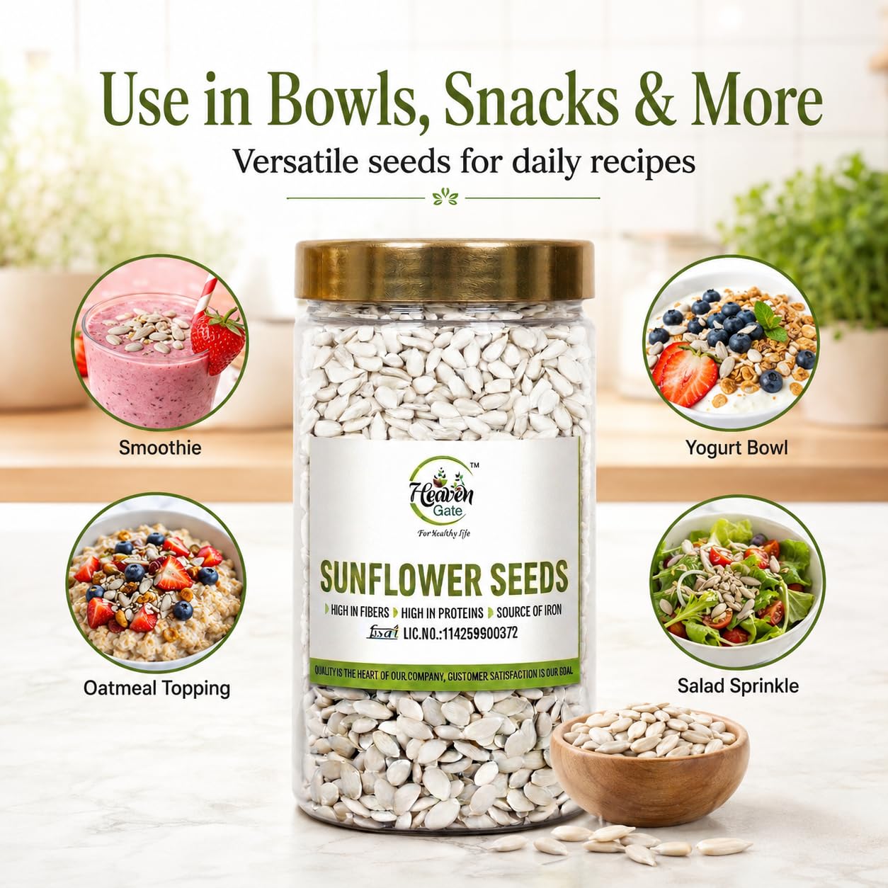 Heaven Gate Raw Sunflower Seeds | High in Vitamin E, Dietary Fibre & Protein | Raw Seeds for Eating | Healthy Snacks | Baking & Cooking | Diet Food | Edible