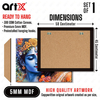 Canvas Radha Krishna Wall Painting, Big Size Wall Art Painting For Living Room, Bedroom, Multicolor, Abstract, 58.0 X 45.0 cm, Set of 1