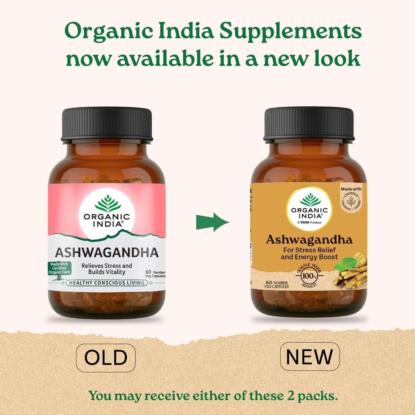 A TATA Product - Organic India Pure Ashwagandha Root Capsules - 60 Veg Caps (400mg), For Vitality & Relieves Stress, Naturally Boosts Energy & Stamina, Improves Immune System, GMP & NPOP Certified