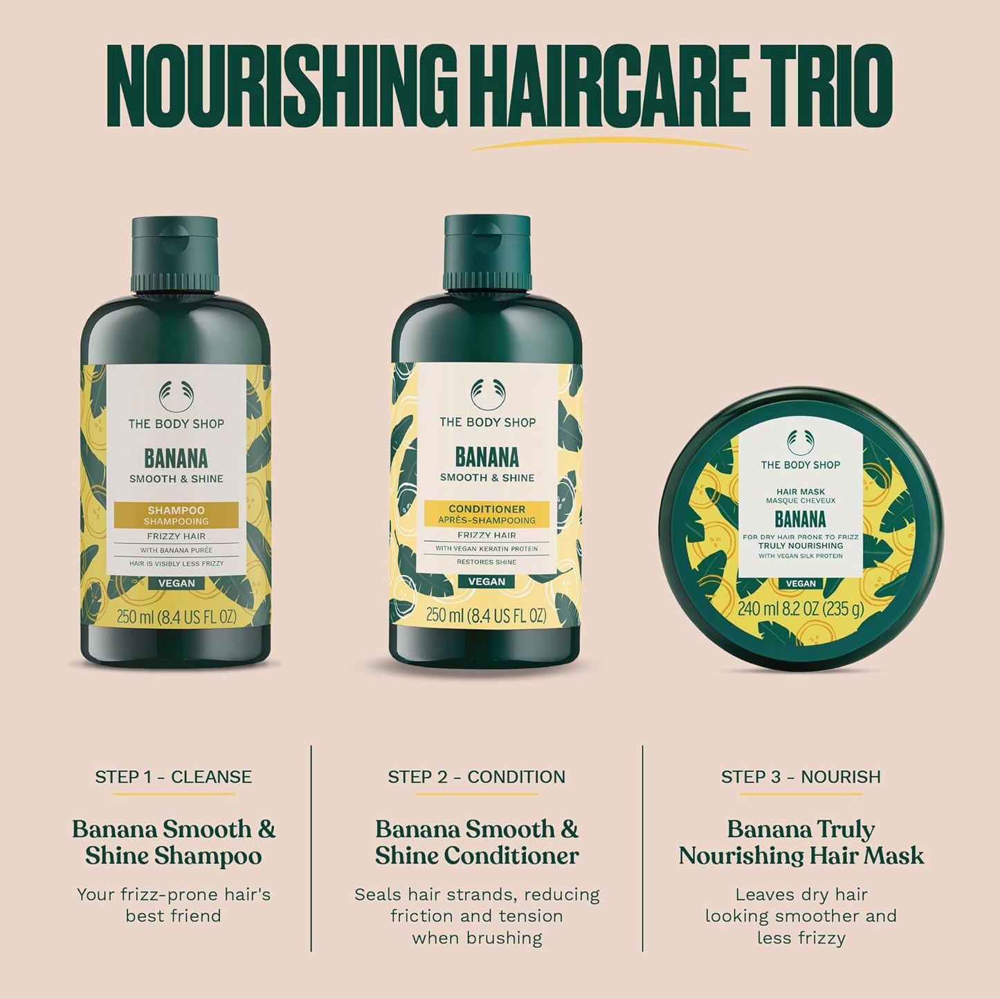 The Body Shop Banana Truly Nourishing Shampoo, 400 ML - For Dry Hair Prone To Frizz | Vegan