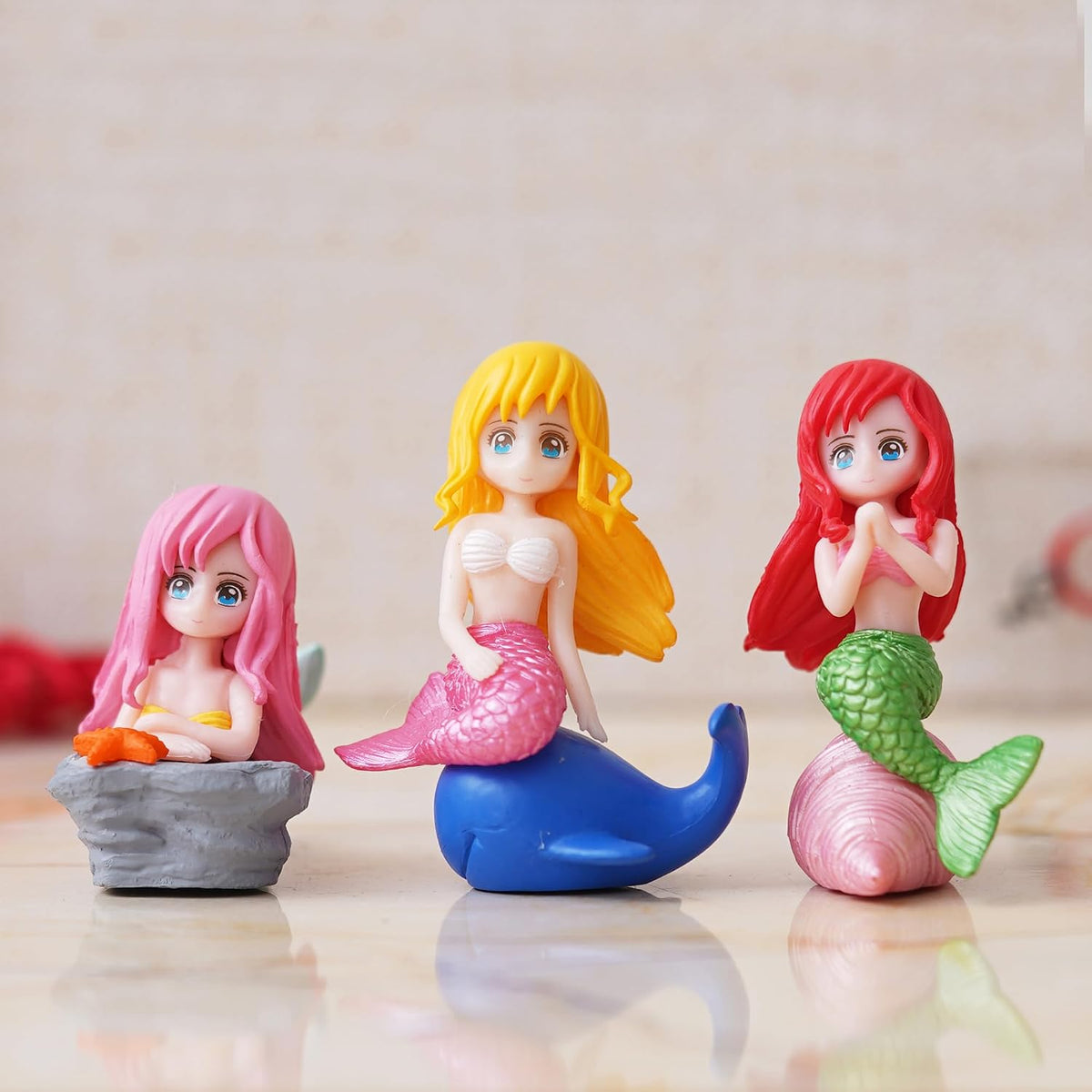 Set of 3 Little Cute Mermaid Doll Figurines Showpiece for Home Decor Miniature Toys Gifts for Girls Fish Tank Ornaments Valentine Gift for Girlfriend Wife Her Valentine Day Decoration Item