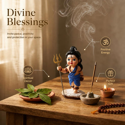 Bal Shiva Idol for Home Decor | Mahadev Murti, Shiv Ji Statue with Trishul for Puja Room, Temple Decoration, Spiritual Gift & Mahashivratri Decor