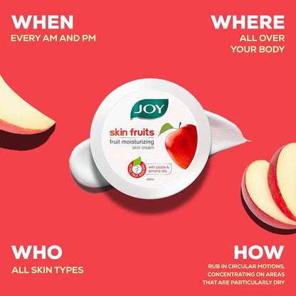 Joy Skin Fruits Moisturizer for Dry Skin (200ml), Cold Cream for Winters, With Apple, Jojoba & Almond Oil | Quick Absorbing & Non Sticky Moisturizer for Face, Hands & Body | For Healthy, Soft & Glowing Skin