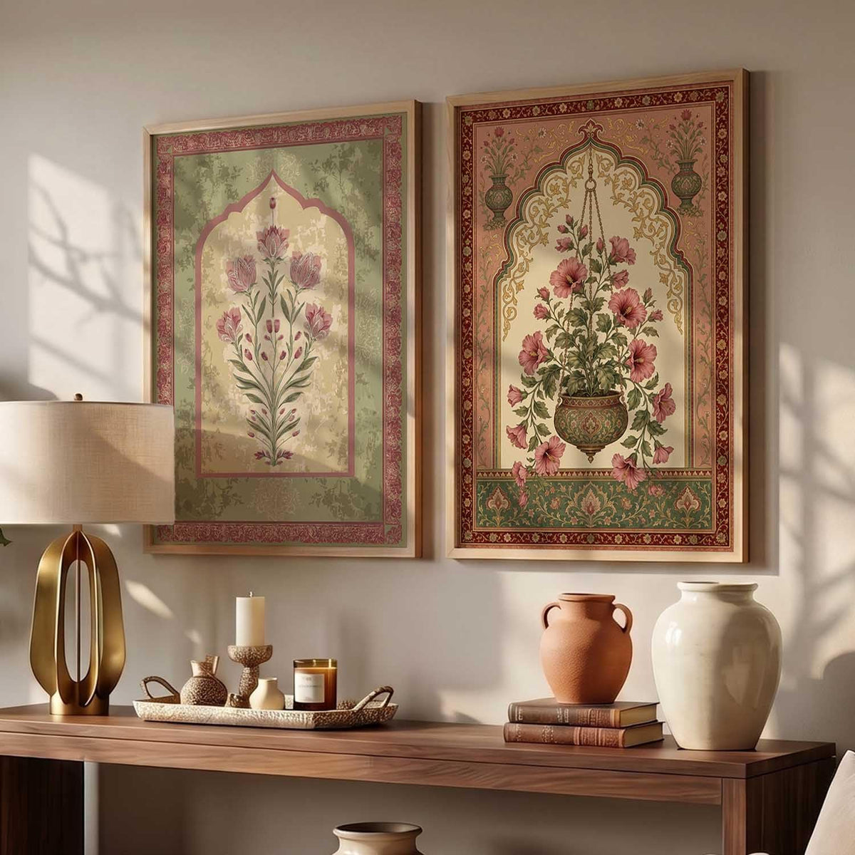 Indian Traditional Madhubani Art Wall Painting Home Decoration With Frame | For Living Room Bed Room Hotel Wall Decor | Digital Reprint | Engineered Wood Set of 2 (13X17 inch)