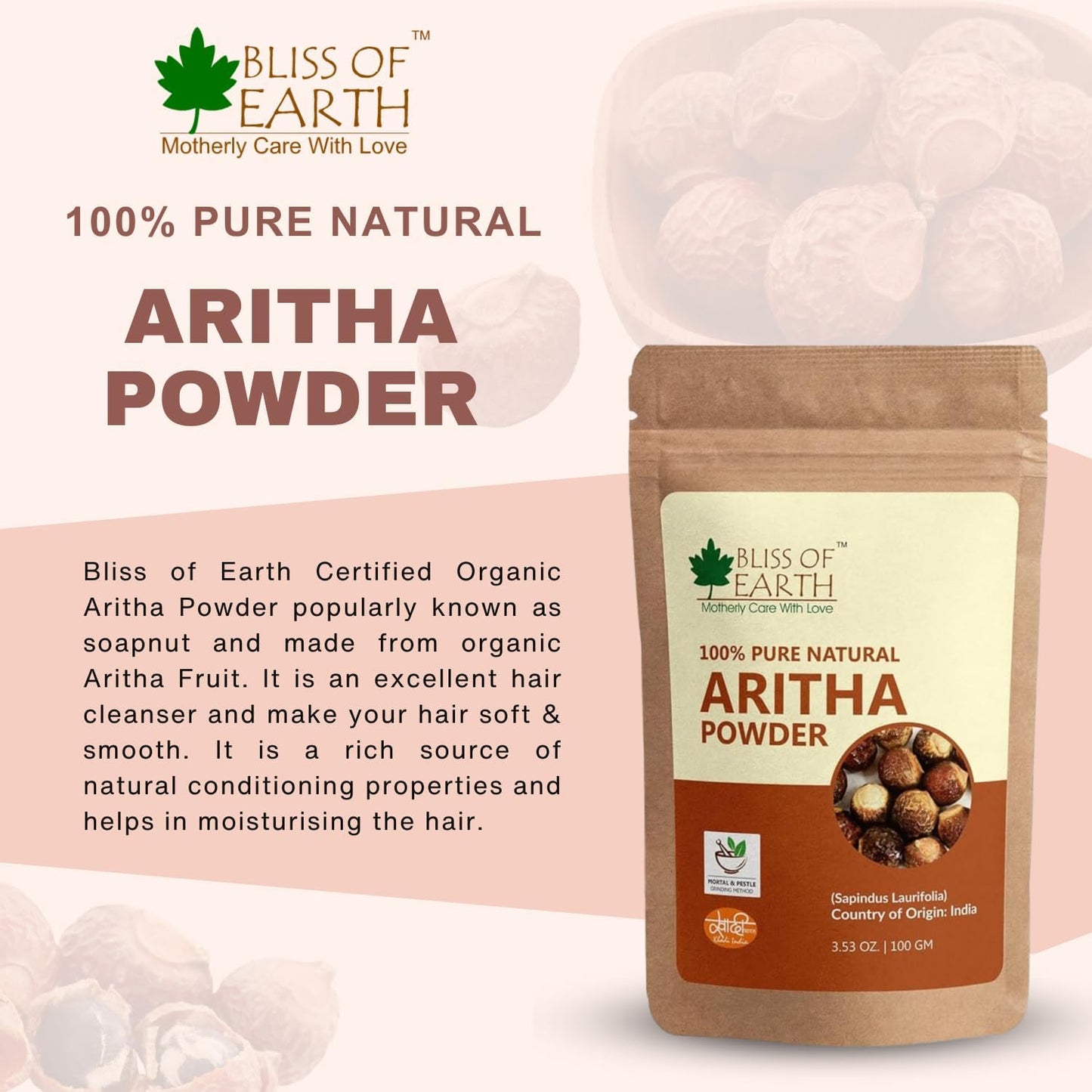 Bliss of Earth Reetha powder for hair growth | 100GM | Aritha Powder |Natural & Chemically Free Hair Cleanser | Gorgeous & Silky Hair |