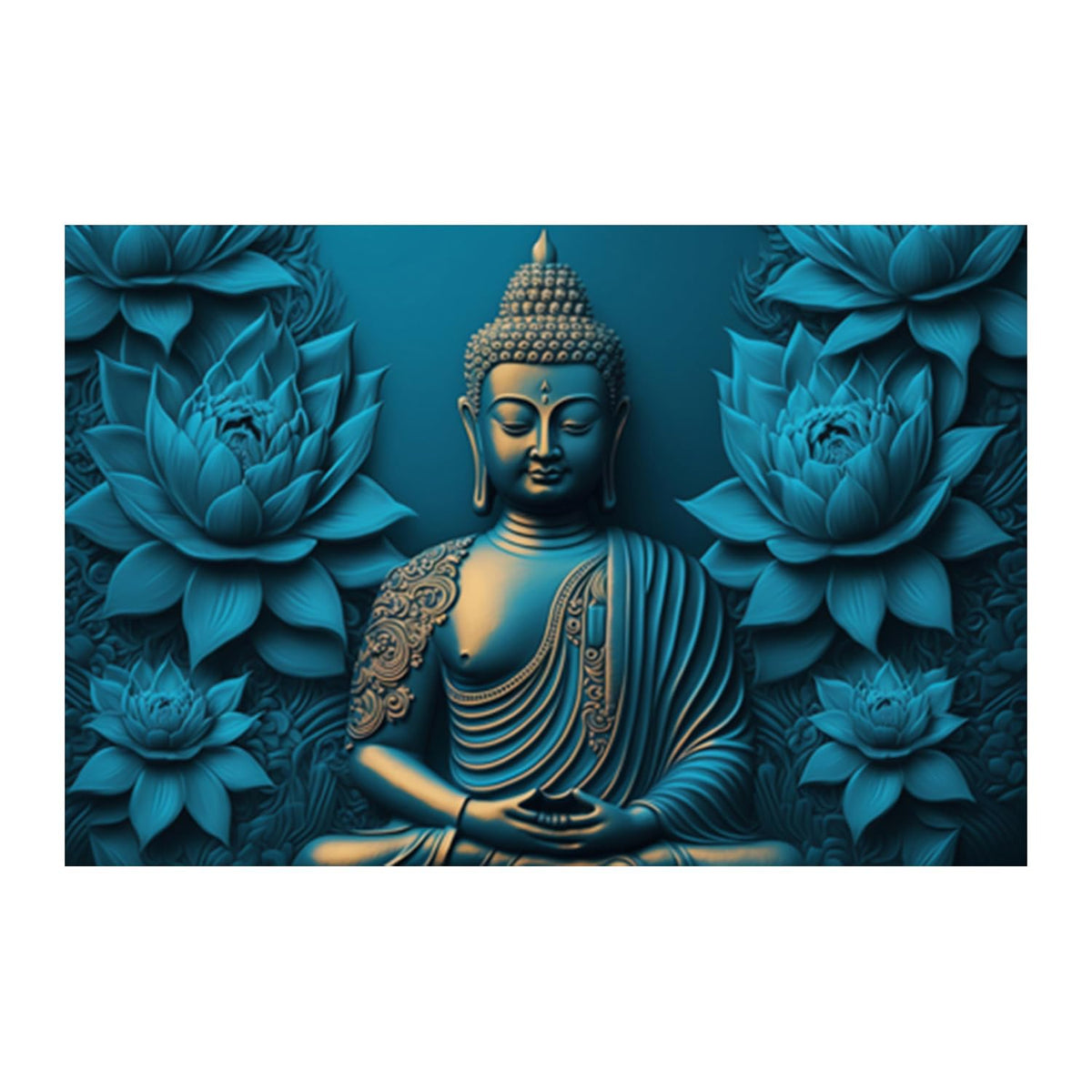 Buddha Paintings for Living room, Buddha Poster Big Size with Sparkle Coated Lamination - 22058 (Self Adhesive) 18x24 Inch