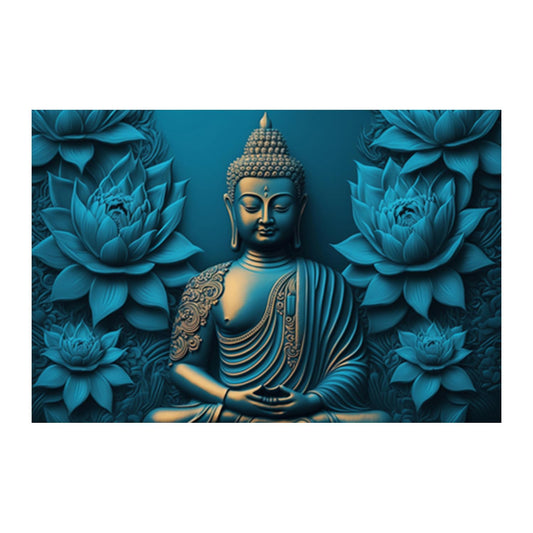 Buddha Paintings for Living room, Buddha Poster Big Size with Sparkle Coated Lamination - 22058 (Self Adhesive) 18x24 Inch