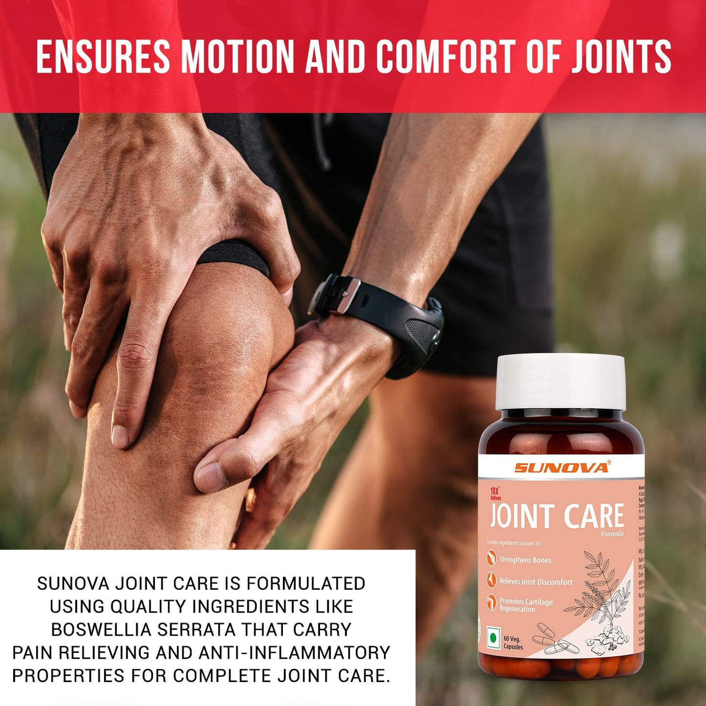 SUNOVA Joint Care Capsules, A Joint Health Support Supplement Made with Boswellia Serrata Extract and 30% AKBA for Strengthening Bones and Relieving Joint Discomfort, 60 Veg Capsules