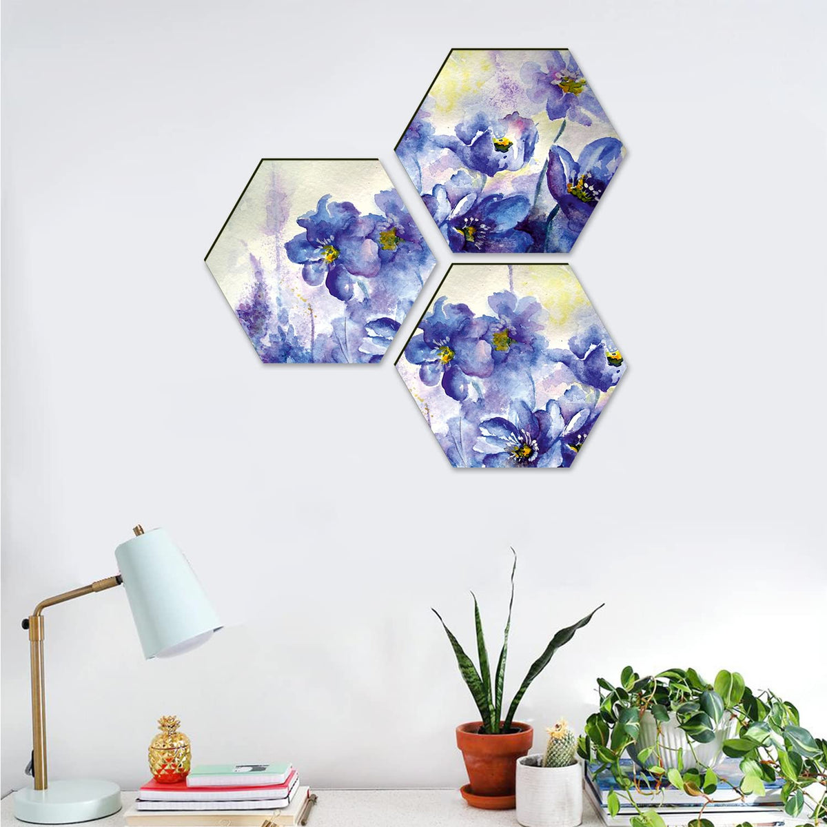 Floral Wall Painting For Living Room Hexagonal Set of 3 (B)