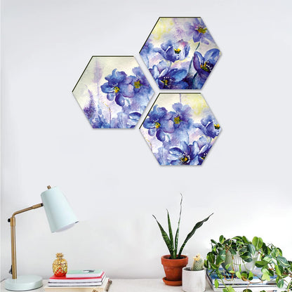 Floral Wall Painting For Living Room Hexagonal Set of 3 (B)