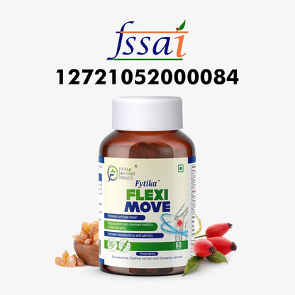Fytika Flexi Move supplement bottle with FSSAI certification number on a white background