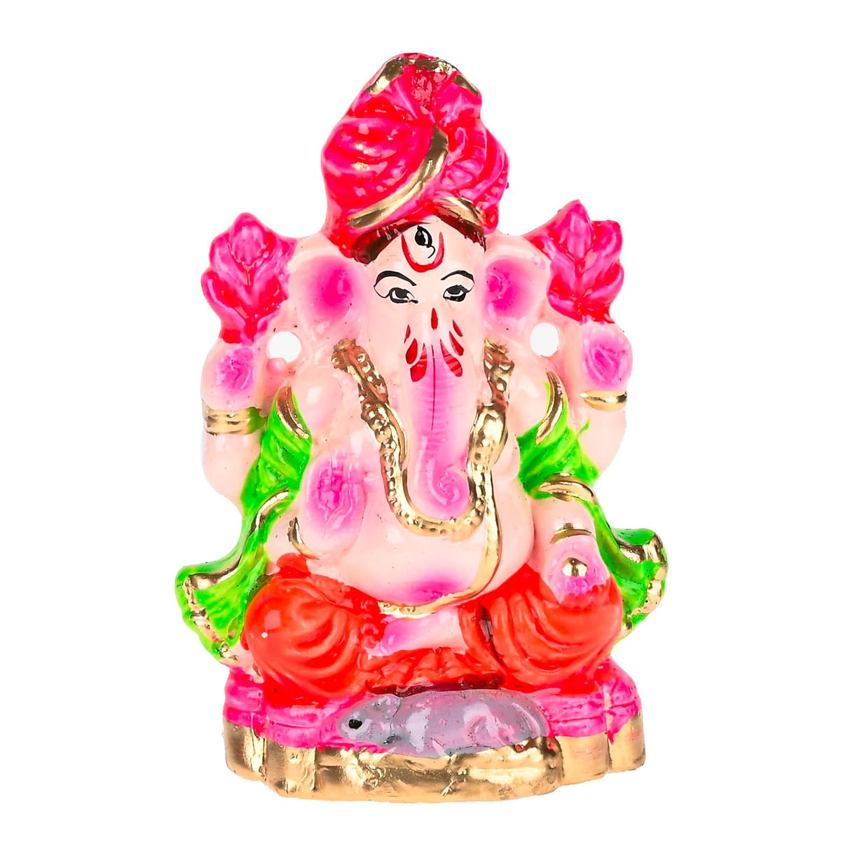 Mitti Ganesh Idol | Eco-Friendly Mud/Clay 4 Bhuja Colorful Ganesh Murti | Ganpati Figurine for Visarjan | Biodegradable Ganesha Statue | Ganesh Chaturthi(4x3 Inches) (Regular Quality)