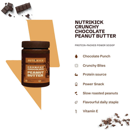 NUTRIKICK Crunchy Chocolate Peanut Butter | High Protein Dark Chocolate Nut Spread | With Vitamin E | Gourmet Healthy Snack for Kids, Athletes & Fitness Enthusiasts