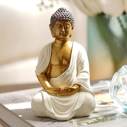 Pure Home + Living Ivory Antique Gold Polyresin Meditating Sitting Buddha - Small Showpiece Idol Home Decor Items for Living Room and Gifts | Elegant Seated Pose Home & Garden Decor Accent (Pack of 1)