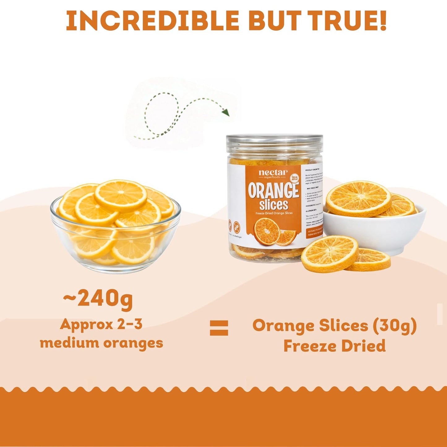 Freeze Dried Orange Slices – 30g Jar Pack of 1 | 100% Natural Crispy Fruit Snack | No Added Sugar | Healthy & Lightweight |