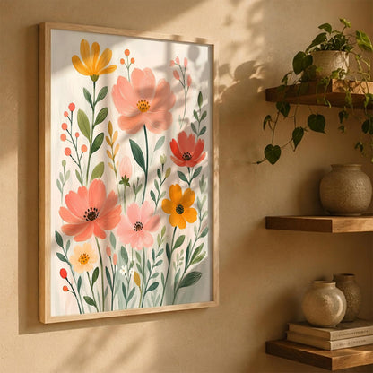 Decorative Floral Wall Art Painting With Frame | Floral Painting For Living Room Bed Room Hotel Wall Decor Digital Reprint (14X20 inch)