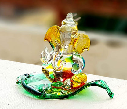 Ganesha Ganesh Murti Idol Statue Sculpture - 2.5" Inches - Car Dashboard Idols | Crystal Glass - Multi-colour