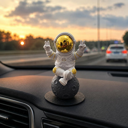 Astronaut Figurine Showpiece for Home Décor, Office Desk, Car Dashboard & Table Decoration | Space Astronaut Statue Collectible Gift for Home, Room & Workspace (Sitting on Moon Golden Large)