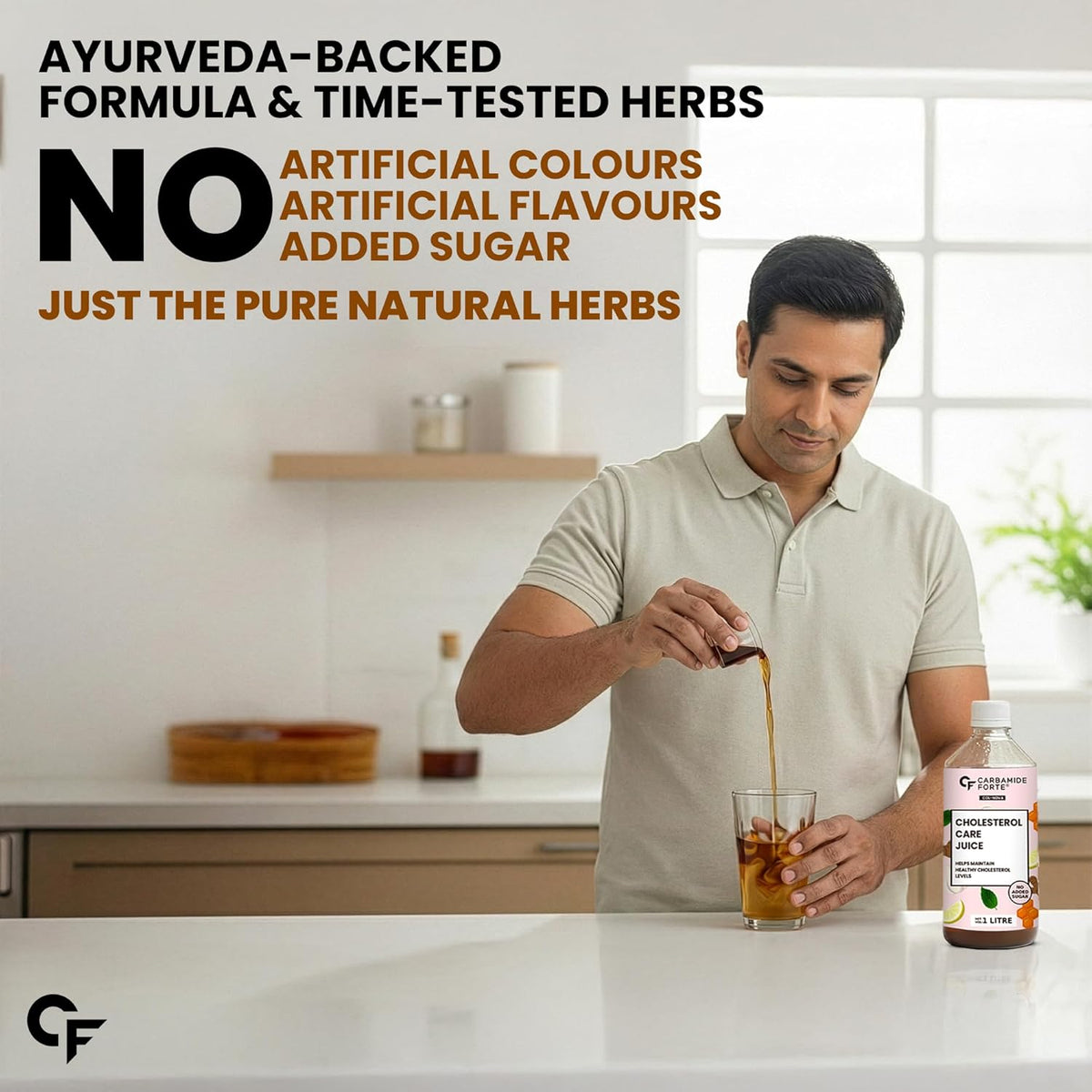 Carbamide Forte Ayurvedic Cholesterol Care Juice - 1L | Cholestrol Juices that Contains Honey, Apple Cider Vinegar, Ginger, Garlic; Helps In Digestion | Sugar free Cholesterol Care Juice 1000 ml