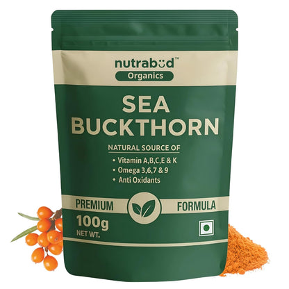 Nutrabud Sea Buckthorn Berry Powder - 100 grams - 100% Pure Sea Buckthorn Powder - Natural Source of Vitamins, Omega-3,6,7,9 & Anti Oxidants (100g (Pack of 1))