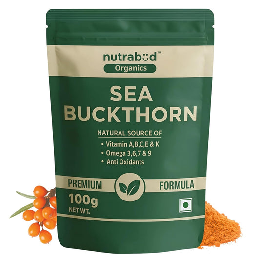 Nutrabud Sea Buckthorn Berry Powder - 100 grams - 100% Pure Sea Buckthorn Powder - Natural Source of Vitamins, Omega-3,6,7,9 & Anti Oxidants (100g (Pack of 1))