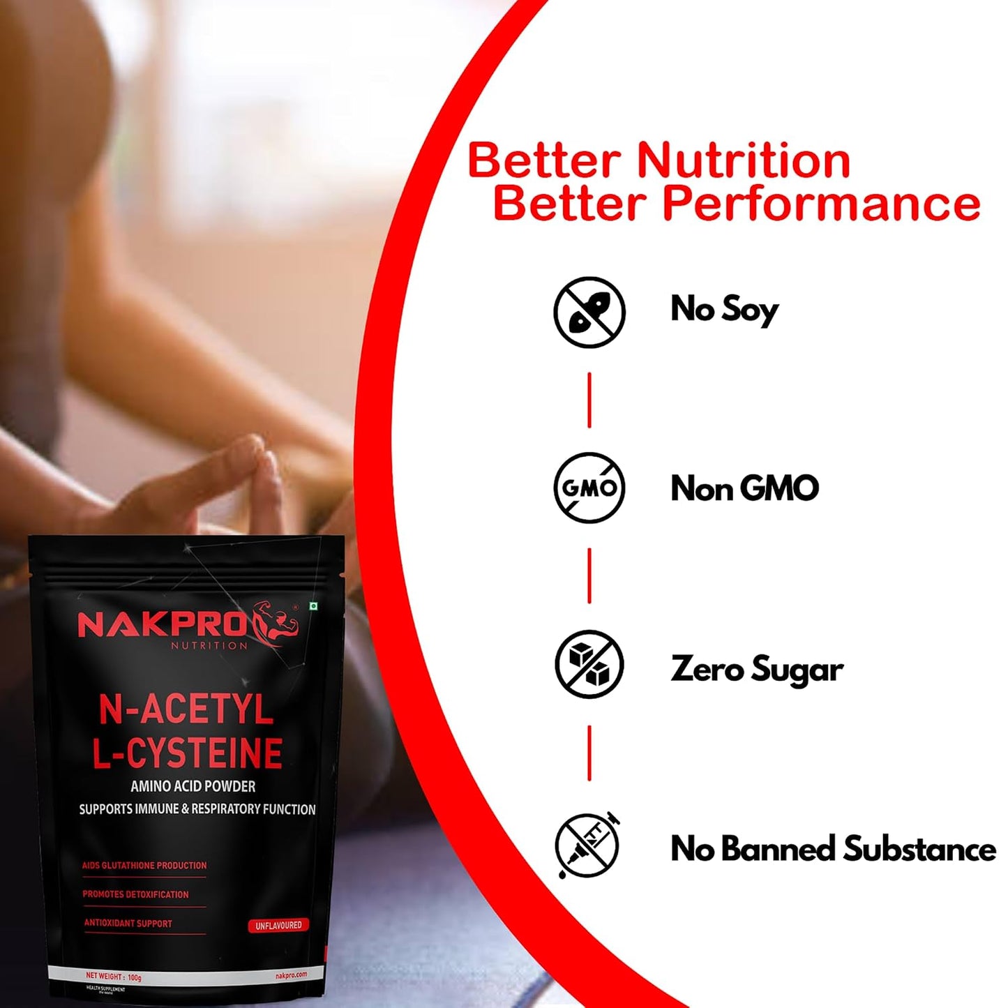 NAKPRO N-Acetyl-L-Cysteine Powder, 600mg | Support Cellular Antioxidant | Immune Health | NAC Supplement Powder (Unflavored, 100g)